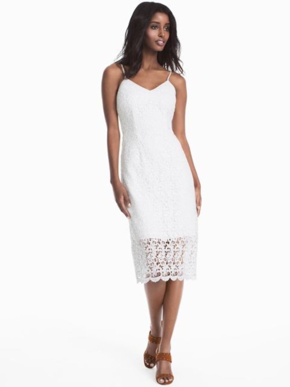 NWT White House Black Market White Summer Lace Crochet Slip Dress Size 0